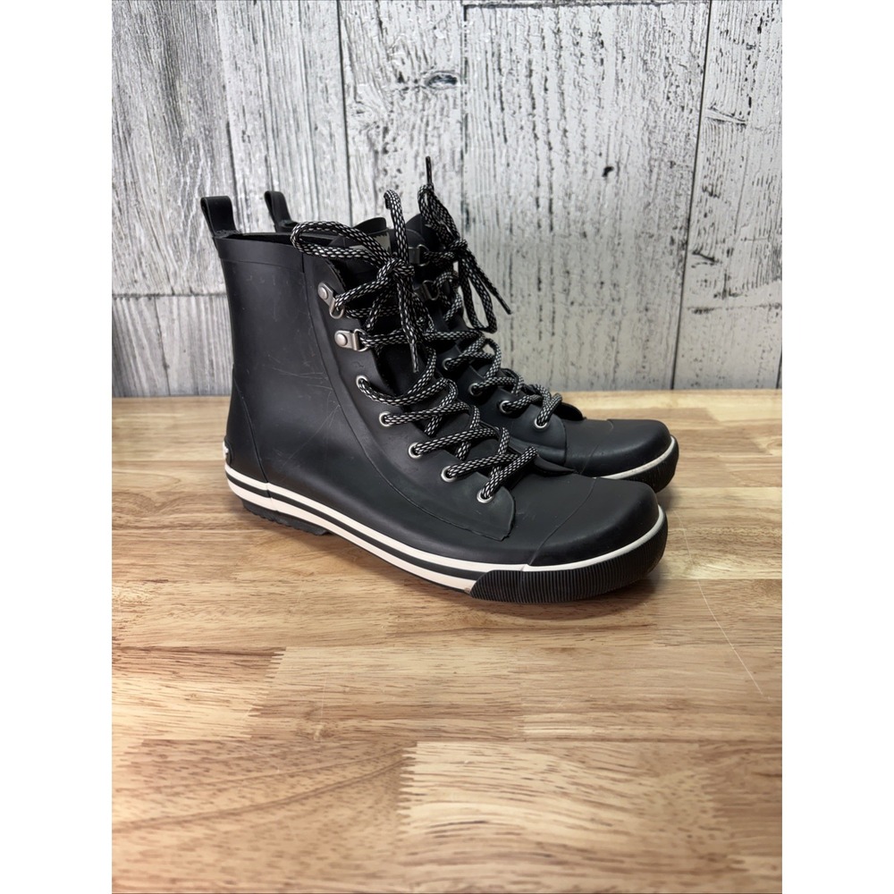 Womens Size 10Rain Boots ROCKET DOG RAINY RUBBER Bottoms Black Lace Up